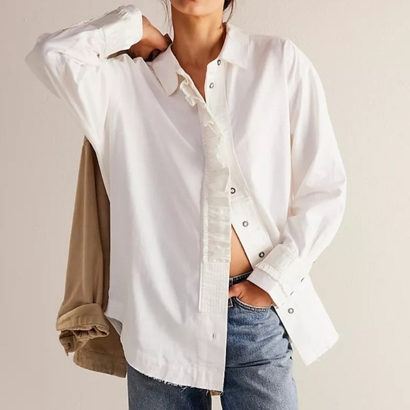 We The Free Free Night Moves long sleeve button down shirt, white, size M - Picture 1 of 15